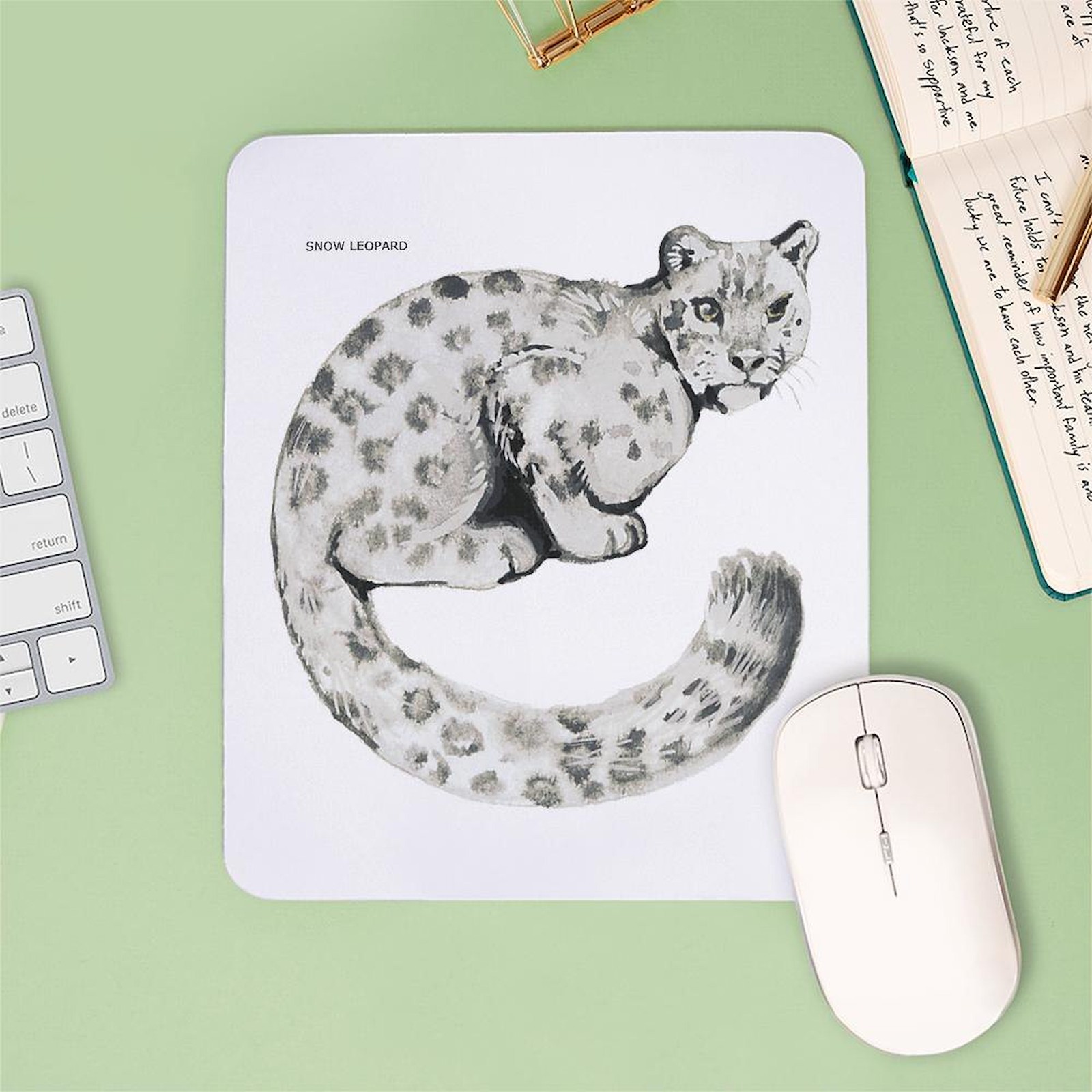 CafePress Snow Leopard Cat Mousepad (801124085)