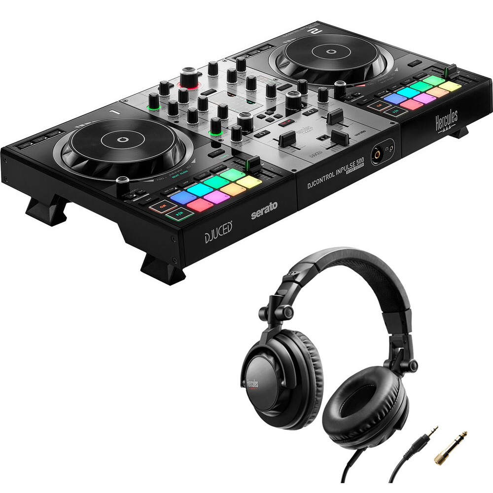 Hercules DJControl Inpulse 500 DJ Software Controller (Silver) w/ Headphones KIT