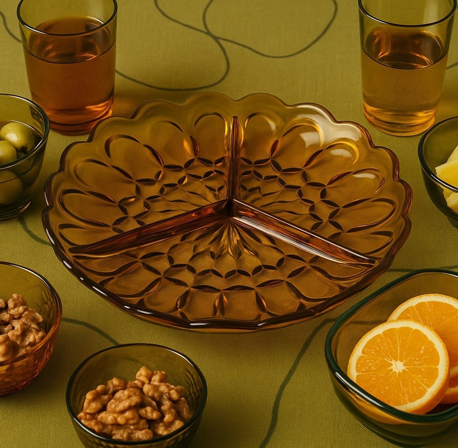 Anchor Hocking Amber Divided Dish Fairfield Pattern | Vintage MCM