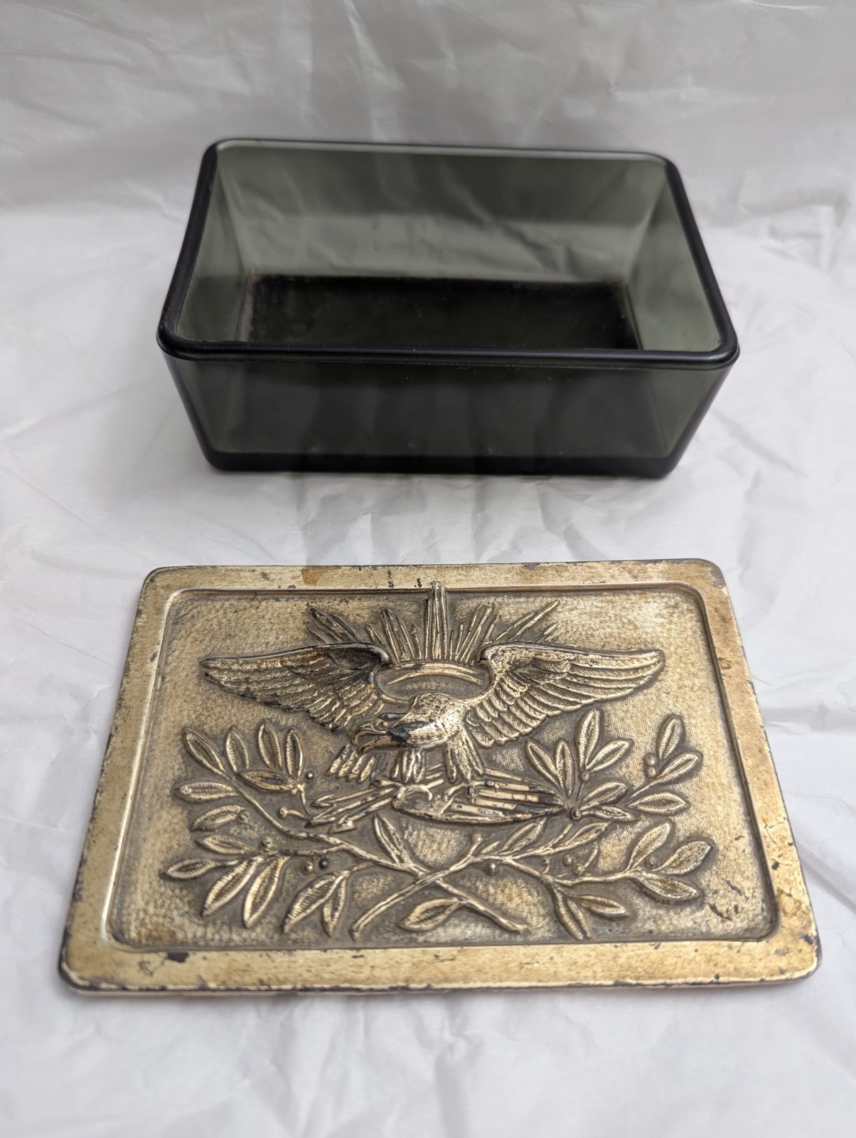Glass With Brass (?) Lid Eagle Clutching Arrows