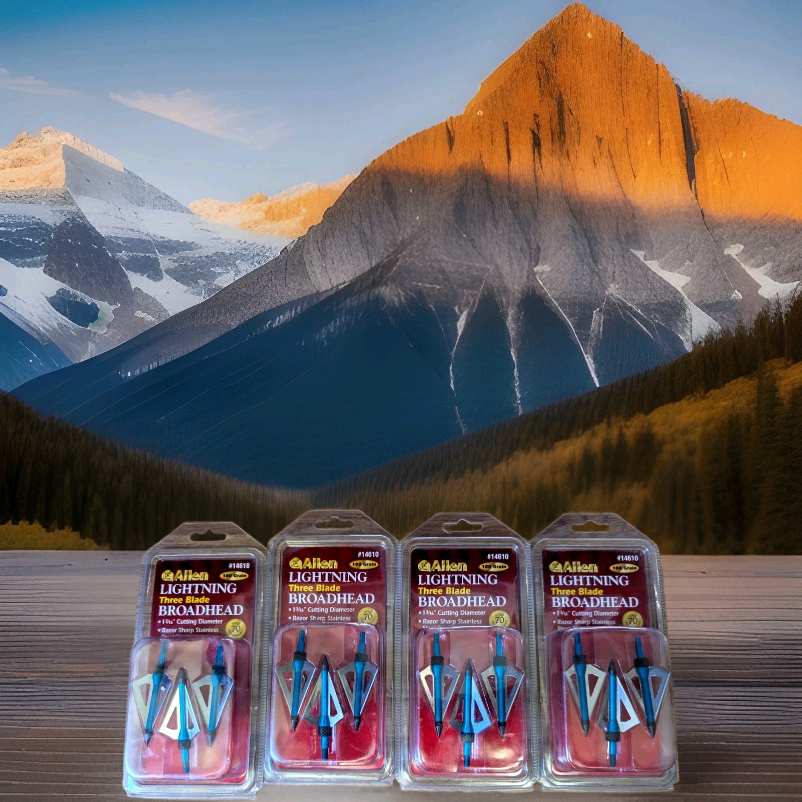 (4) Packs Allen LIGHTNING 3 Blade Broadhead Fixed 100GR 1-3/16” Archery #14610