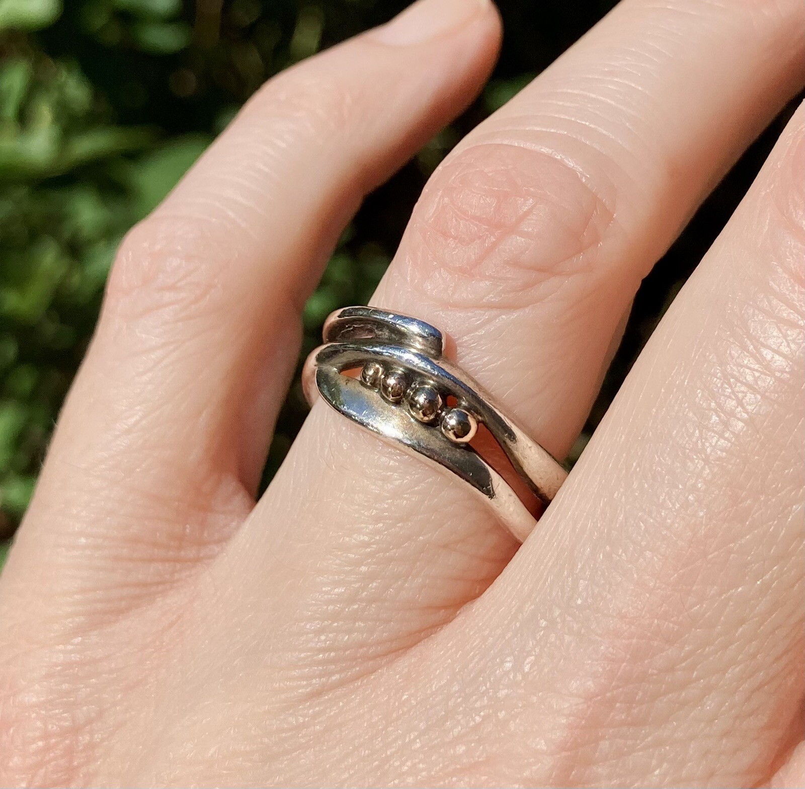 Cool Modernist Sterling Silver 14K Gold Ring, Signed Vintage Studio Work Sz 7.25