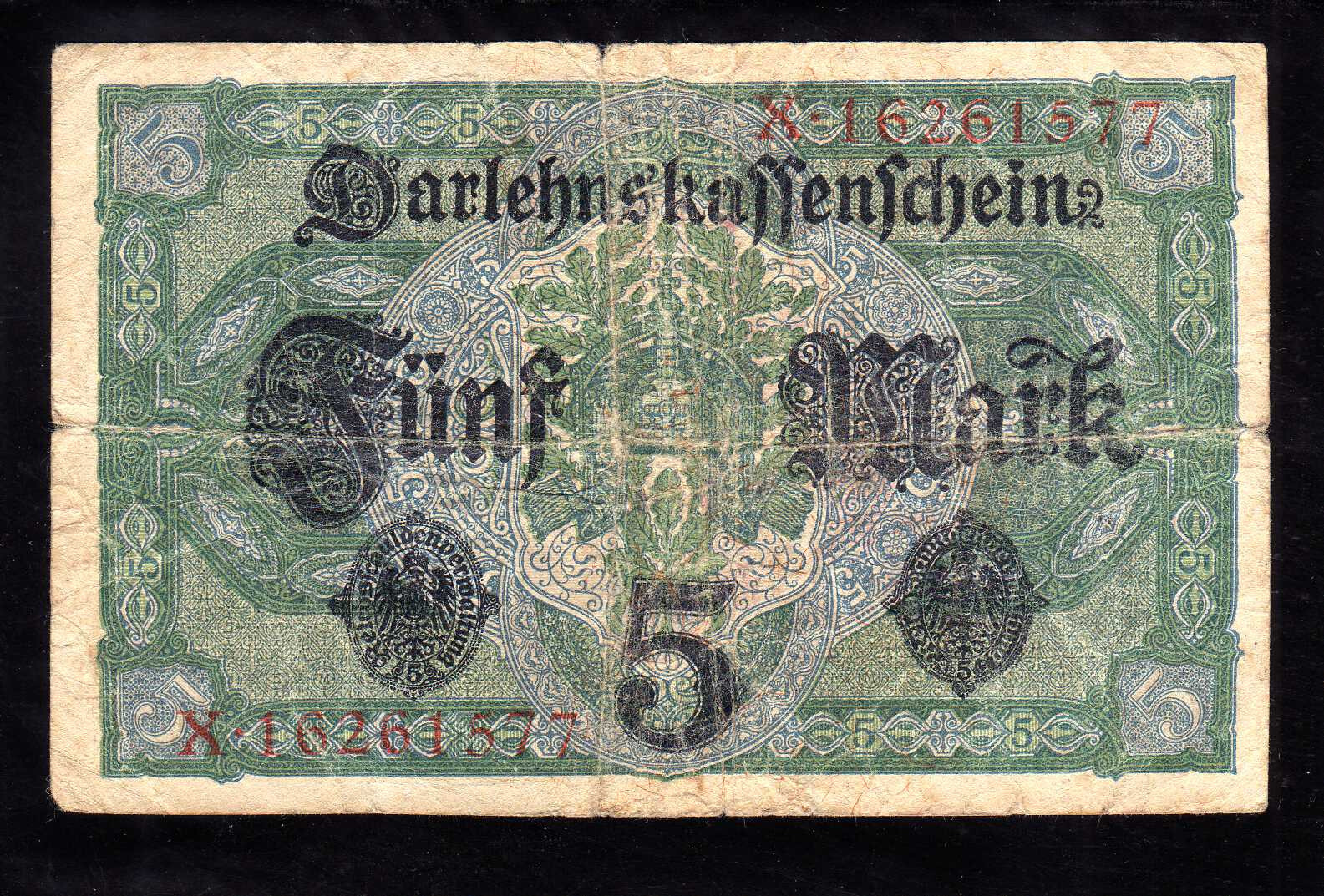 GERMANY BERLIN 1917 - 5 MARK REICHSBANKNOTE / SOLD AS EACH