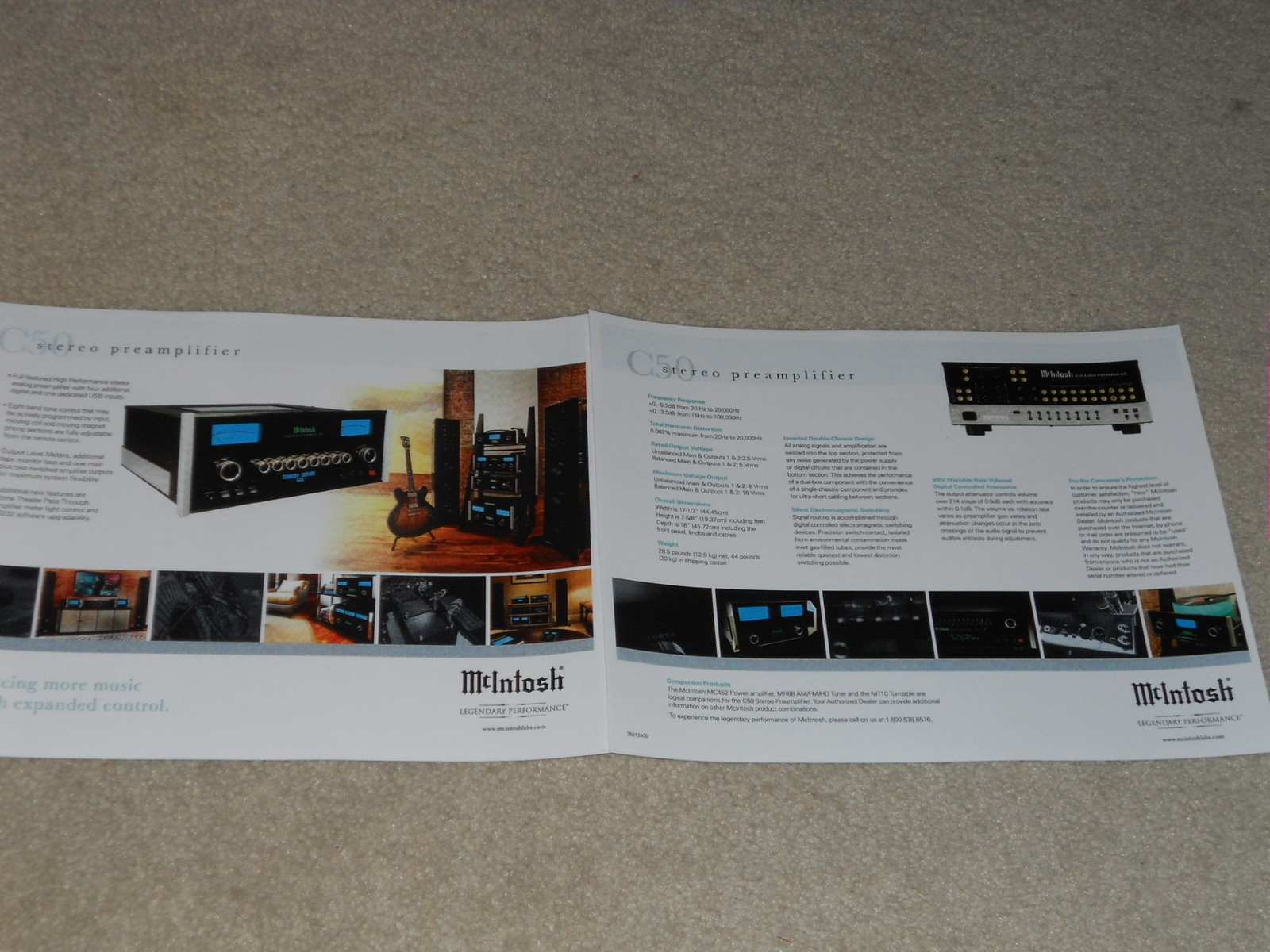 McIntosh C50 Preamp Brochure, 2 pgs, Specs, Info, Beautiful!