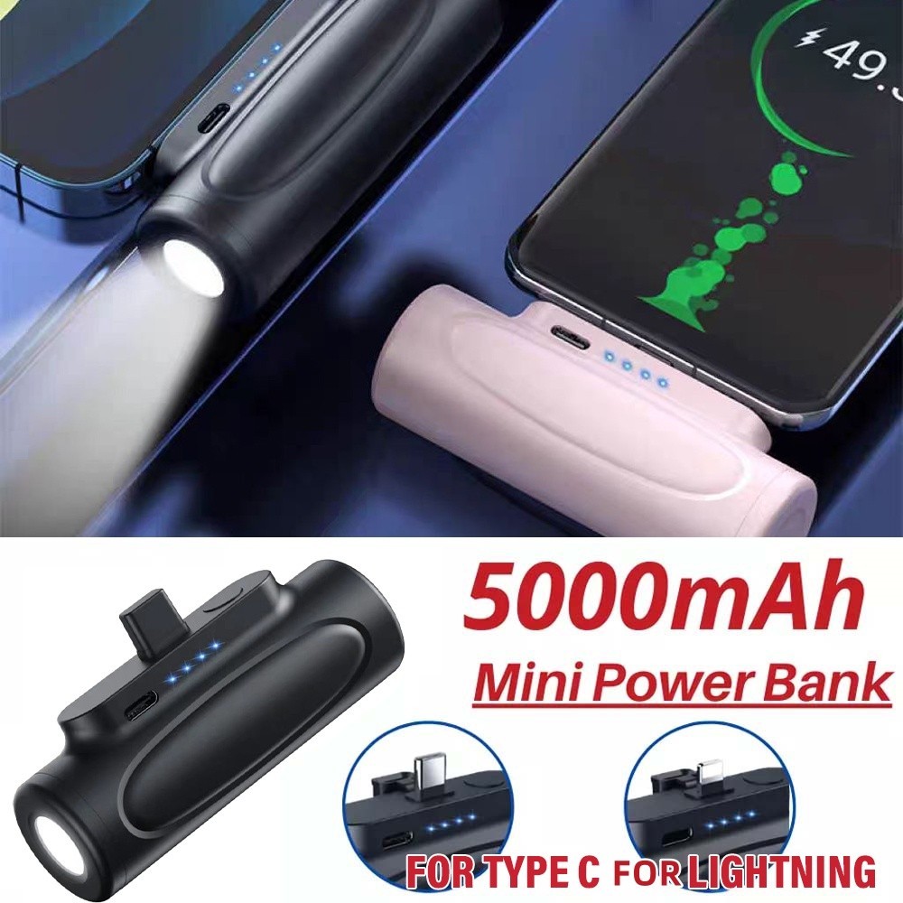 For iPhone& Android 5000mAh Portable Power Bank Mini Battery Charger LED Light