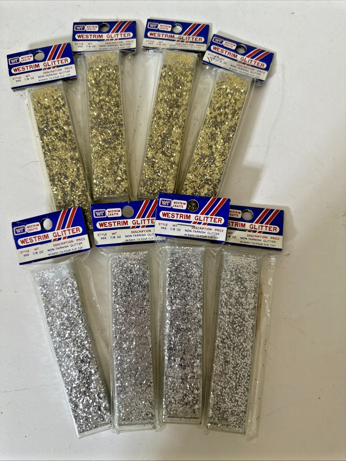 Lot Of 8 NOS Vintage Glitter Lot Sprinkle Westrim SILVER Gold