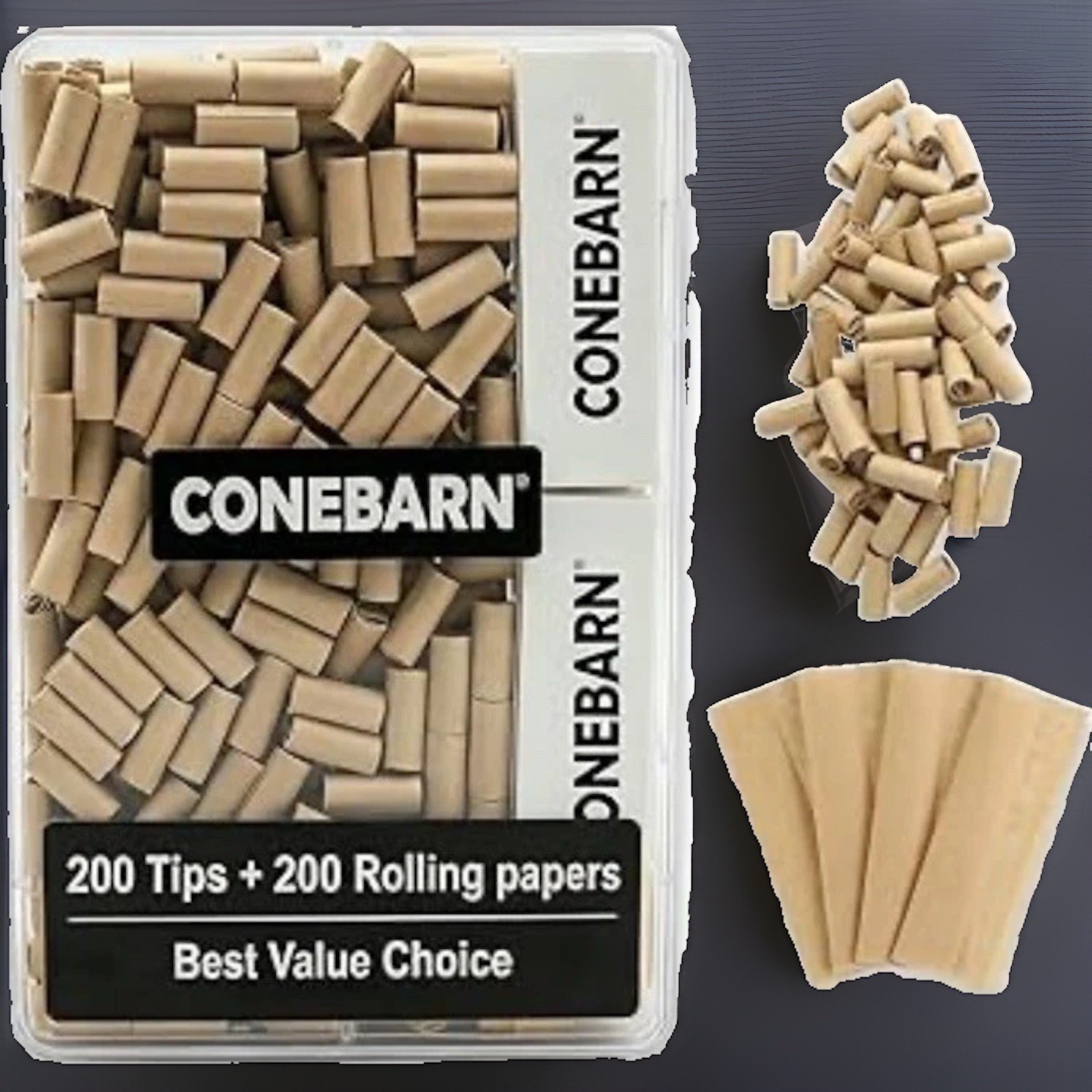 Conebarn Combo 200 Unbleached Hemp Rolling Papers & 200 Filter Tips