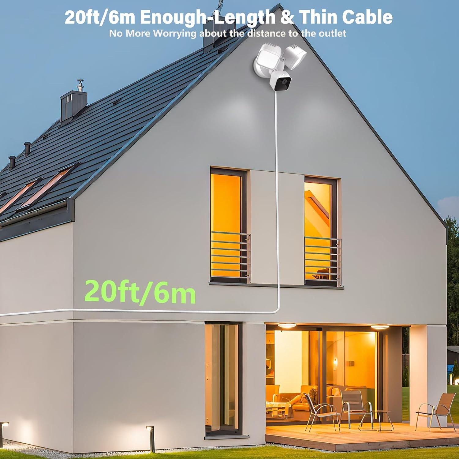 Weatherproof 20ft Charging Cable & Mount for Security Floodlight Cameras