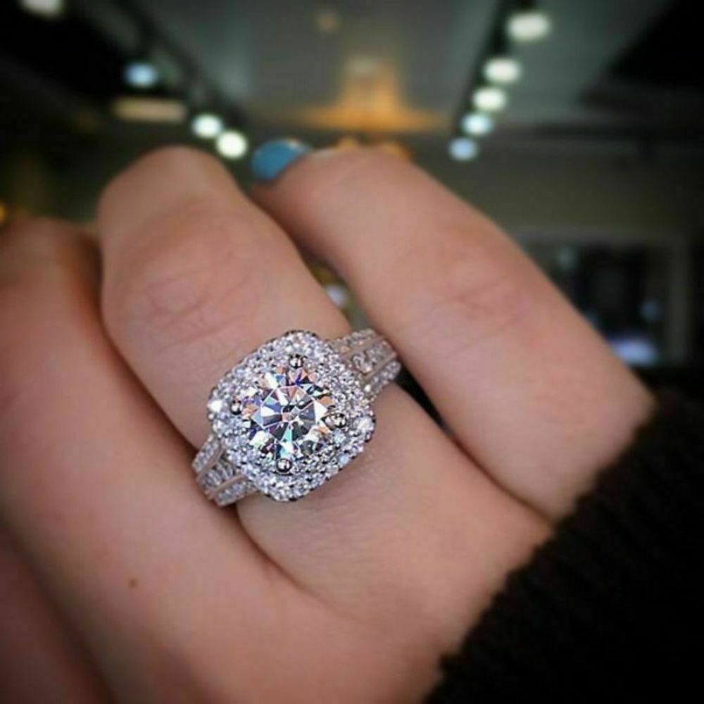 3.20Ct Lab Created Round Diamond Engagement Ring  Solid 14k White Gold Finish