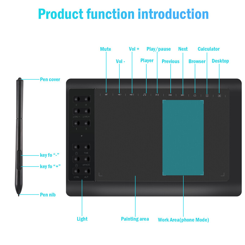 Animation Digital Graphics Drawing Tablet 12 Hot Keys for Windows/Mac/Android