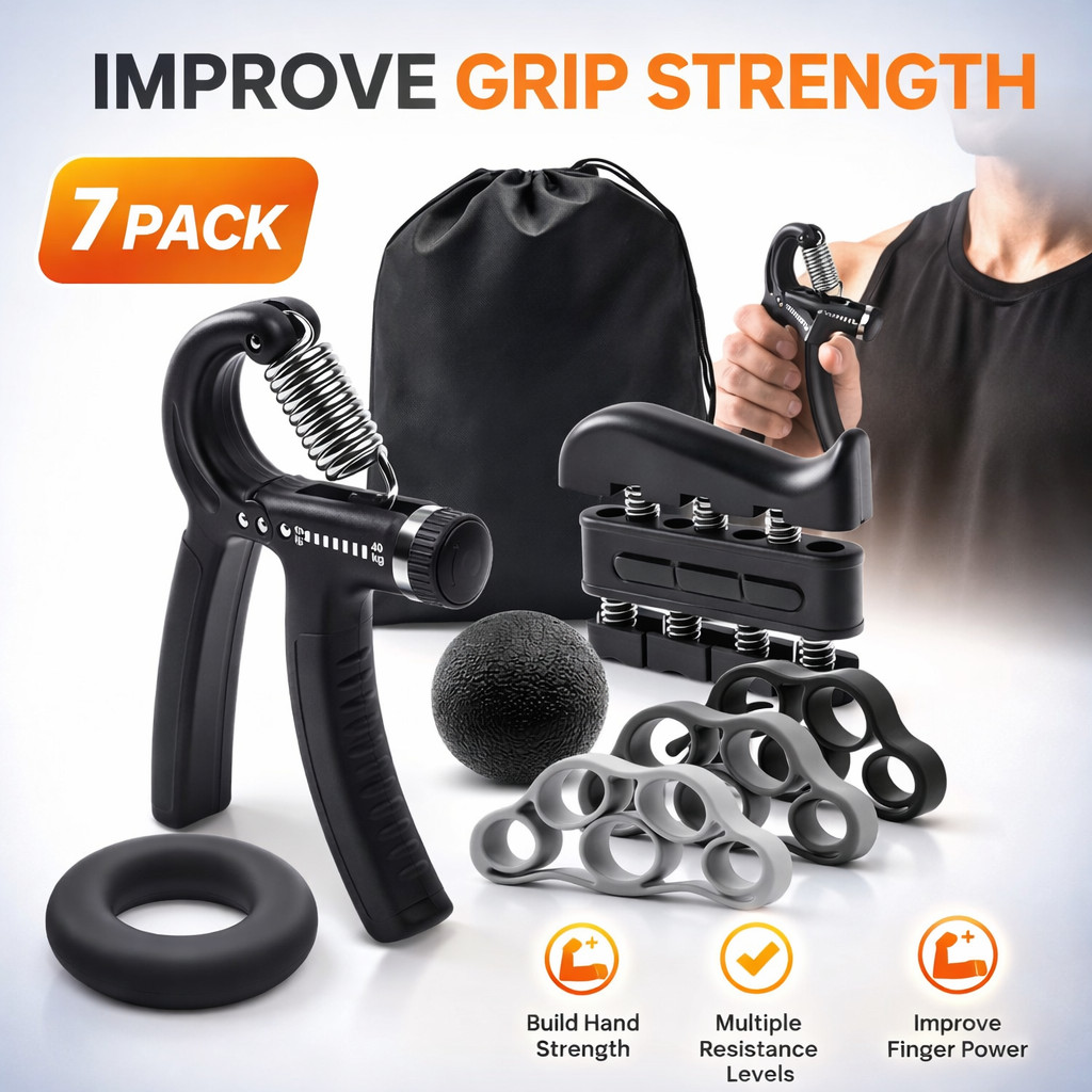 Grip Strength Trainer Kit 7PCS Adjustable Hand Gripper Finger Exerciser Set