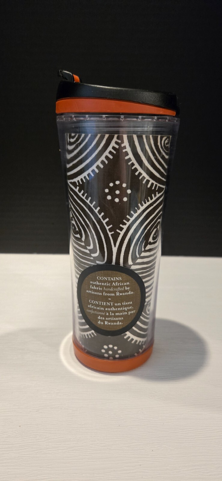 2007 Starbucks 16oz Acrylic Tumbler with Authentic Africa Fabric imbedded Rwanda