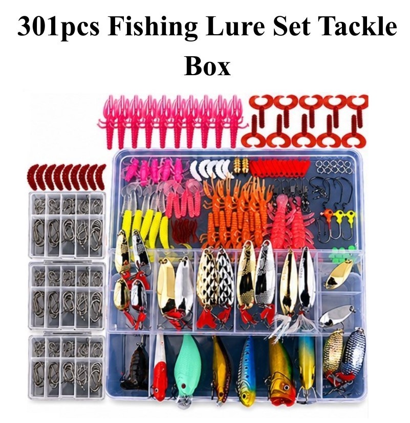 301pcs Fishing Lure Set Tackle Box Spinner Hooks Bass Trout Salmon 1-2 Pack WG®