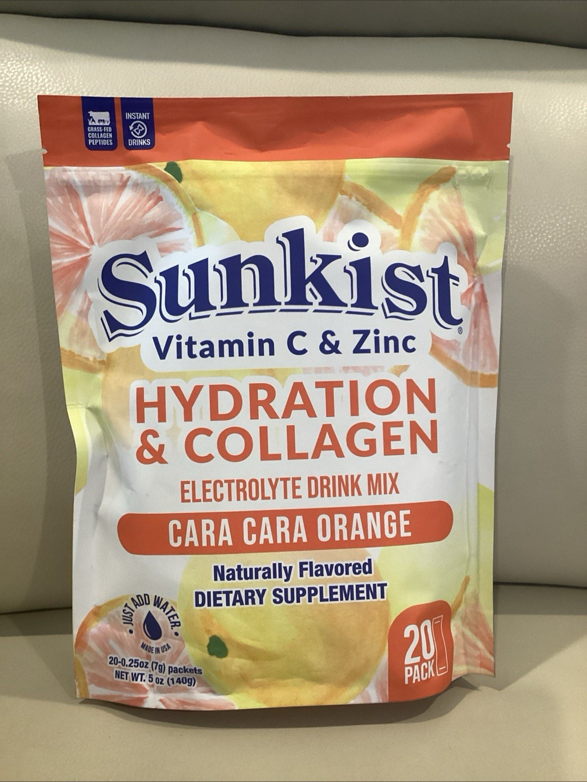 Sunkist Collagen + Hydration Cara-Cara Orange Electrolyte Drink Mix 20 Pack NEW