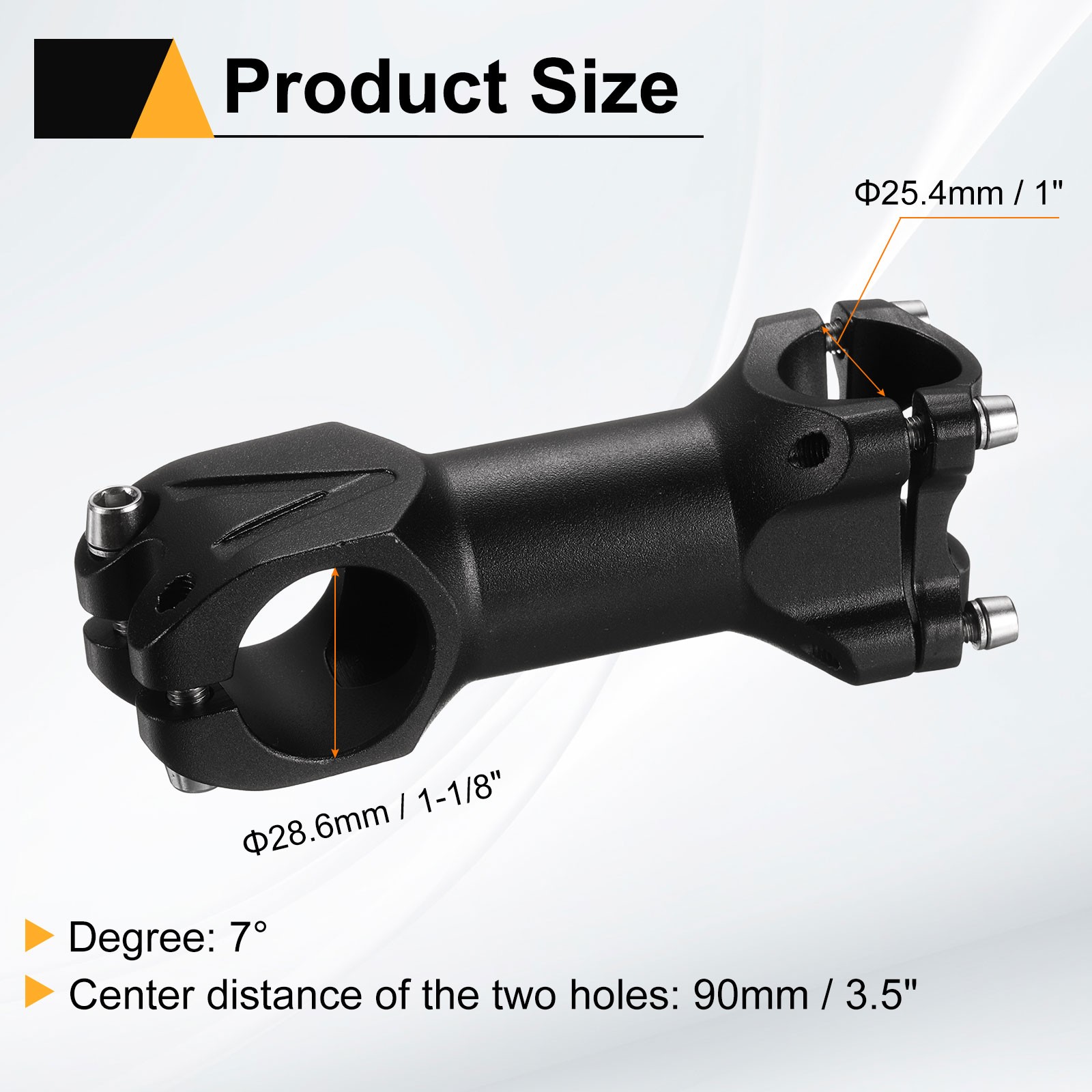 25.4mm Bike Stem 7 Degree 90mm Bicycle Handlebar Stem for MTB, Black
