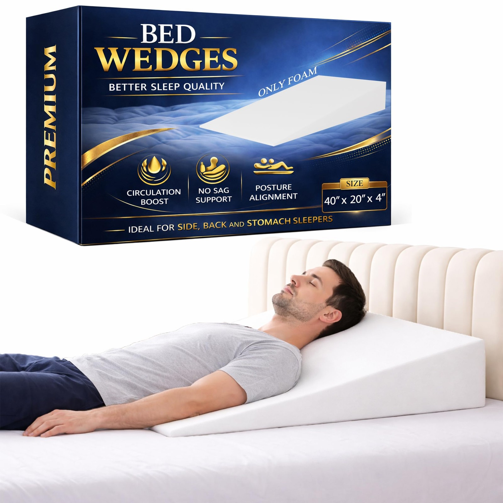 , Extra Wide Bed Wedge Pillow | Body Support Sponge | Tringle Incline Cushion...