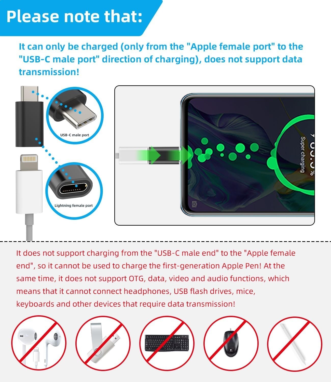 3Pack Lightning Female to USB-C Male Adapter, Type Charging for silver