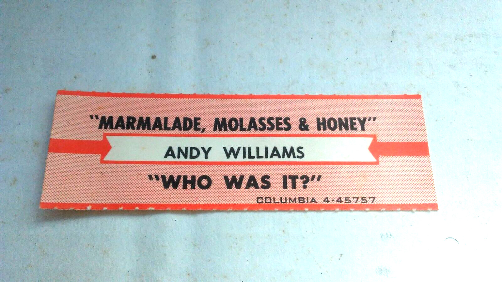 JUKEBOX TITLE STRIP (1) ANDY WILLIAMS-MARMALADE..HONEY/ WHO WAS IT-L@@K!