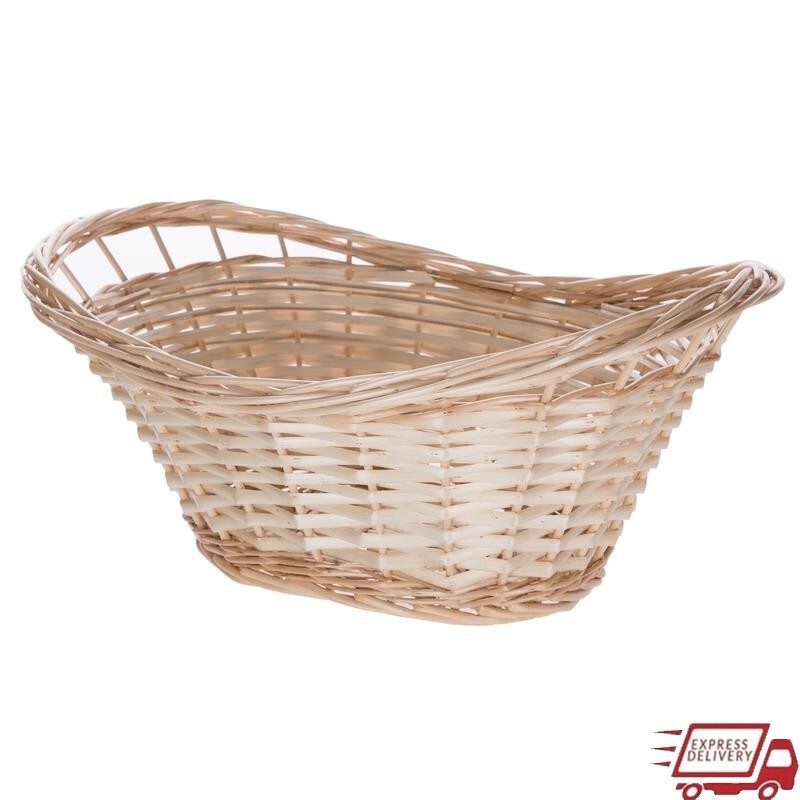 Decorative Oval Willow Basket W/ Cutout Handles Storage & Organization New