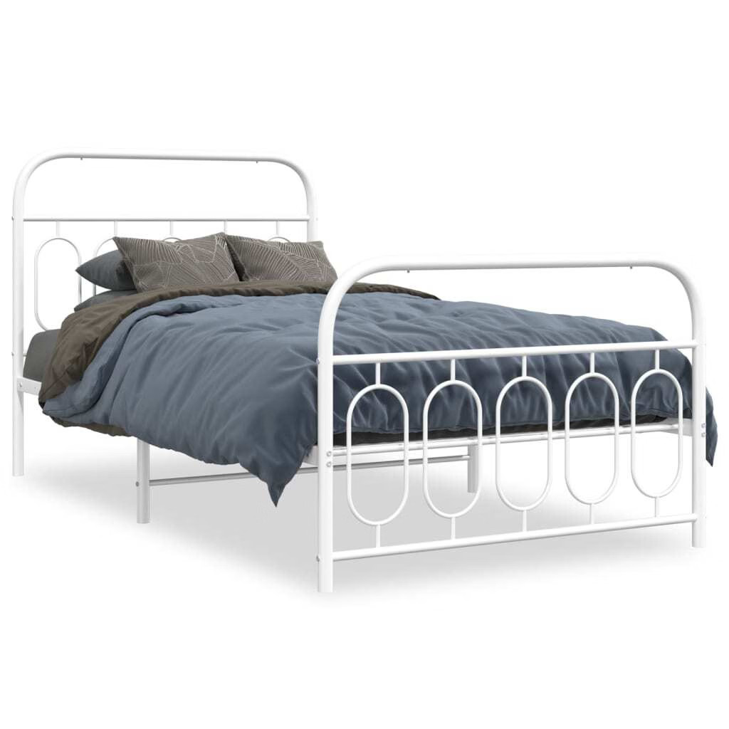 Metal Bed Frame without Mattress with Footboard White 39.4"x78.7