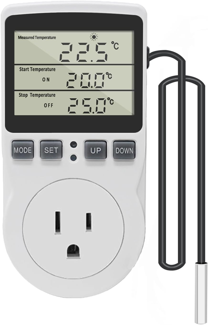 KETOTEK Digital Thermostat Outlet Plug Temperature Controller Outlet Socket 120V
