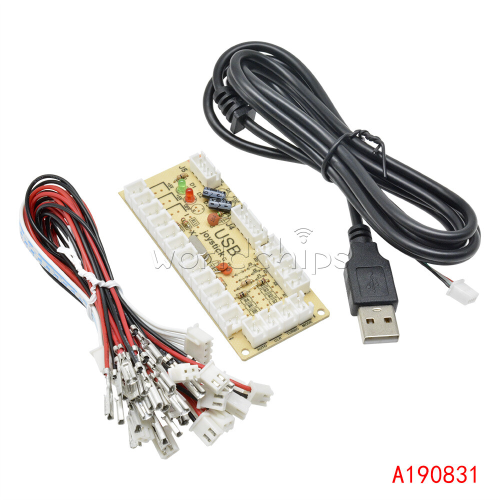 Zero Delay LED Arcade MAME Encoder USB To PC 5Pin Joystick PCB Module + Cables