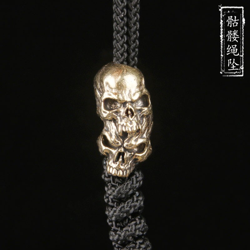 Pure Copper Double-Layer Skull Knife Pendant Edc Umbrella Rope Pendant