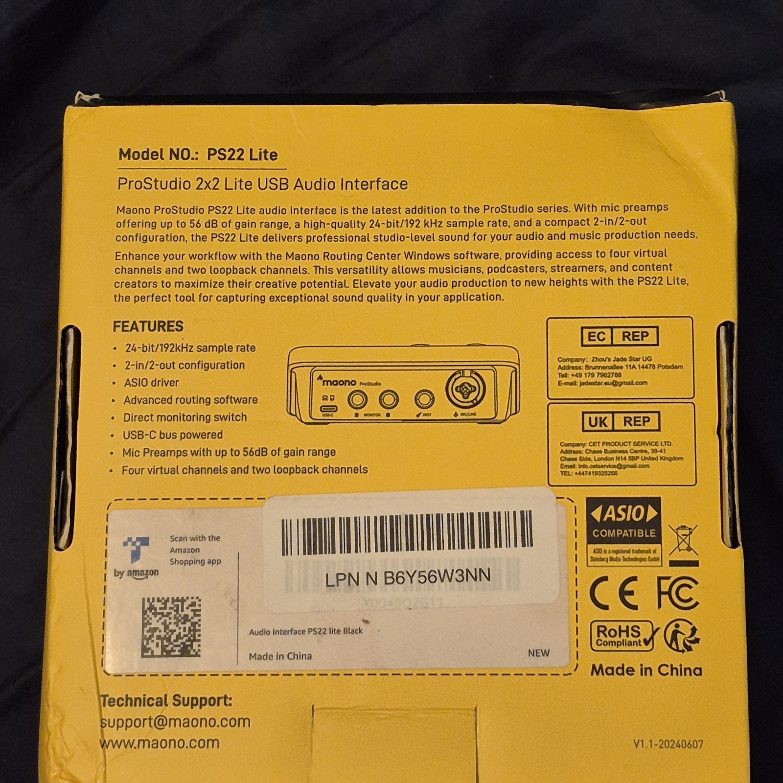 Maono ProStudio PS22 Lite USB Audio Interface Tested Powers On Box No USB Cable