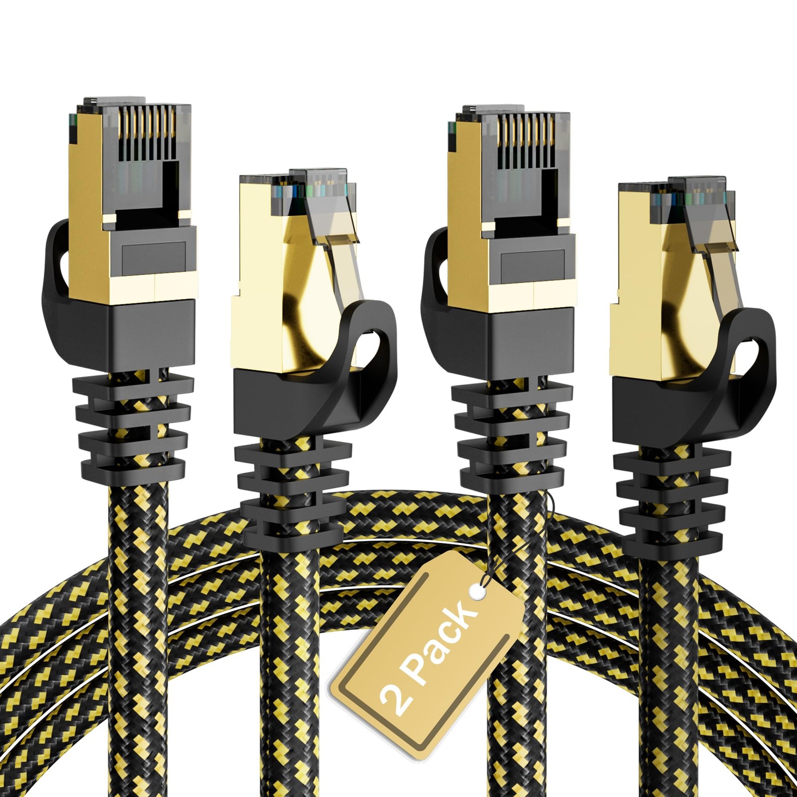 2 PCS 8 FT Cat6 Ethernet Cable CAT6A RJ65 10Gbps Shielded Patch LAN Braided