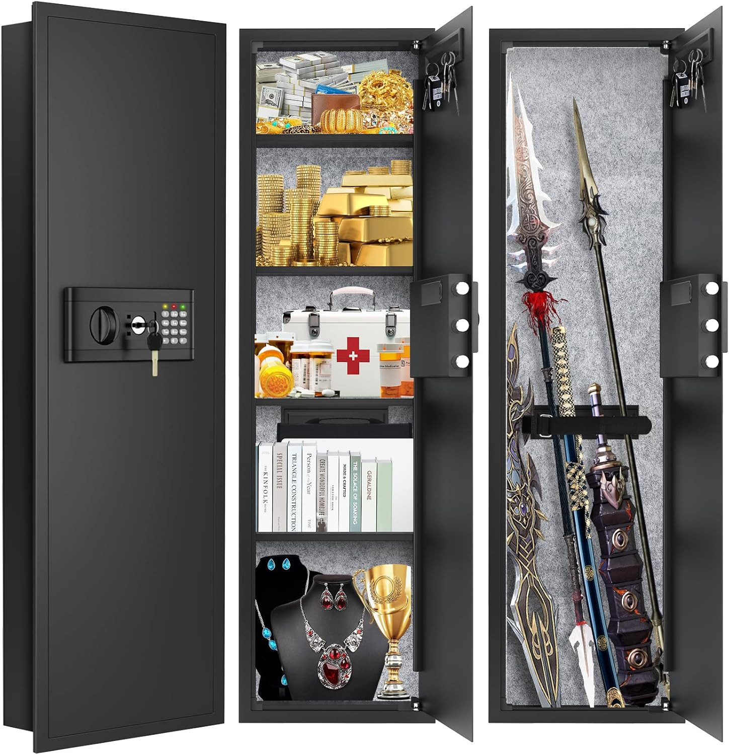 47.3" Tall Fireproof Wall Safes between the Studs 16" Centers, Large Hidden Flus