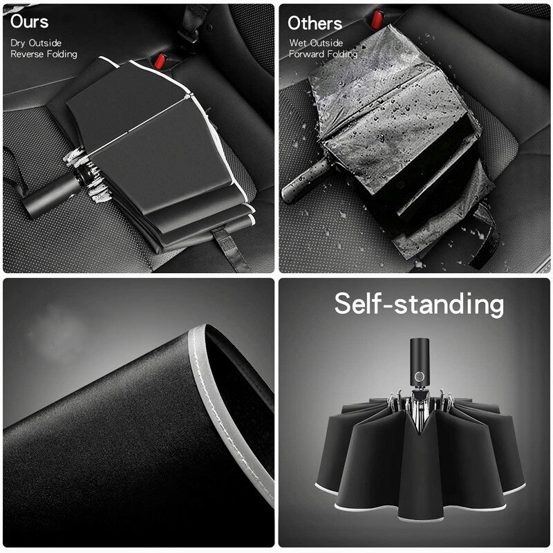 Windproof Upside Down Inverted Reflected Strip Auto Fold Umbrella 2nd 40% Off