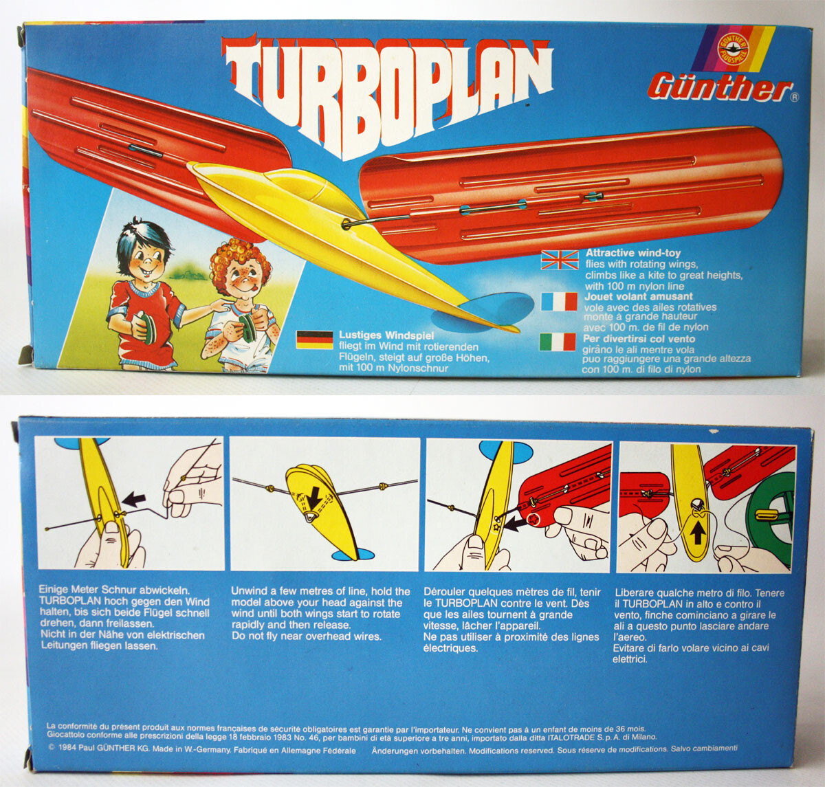 VINTAGE 1984 GUNTHER TURBOPLAN FREEFLIGHT PLANE ROTATING WINGS W. GERMANY NEW !