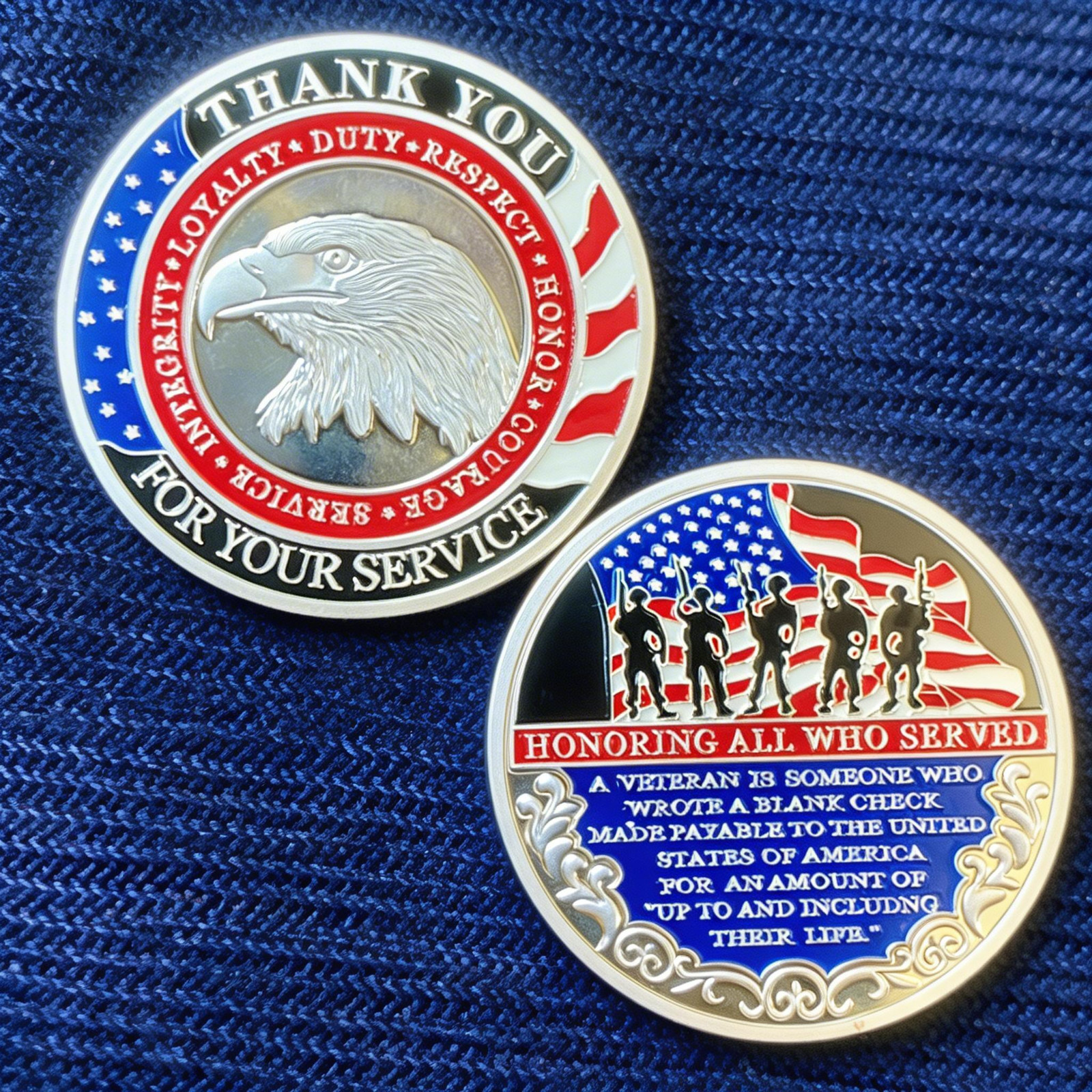 Veteran Challenge Coin Honoring All Who Served American Flag Eagle Military Gift