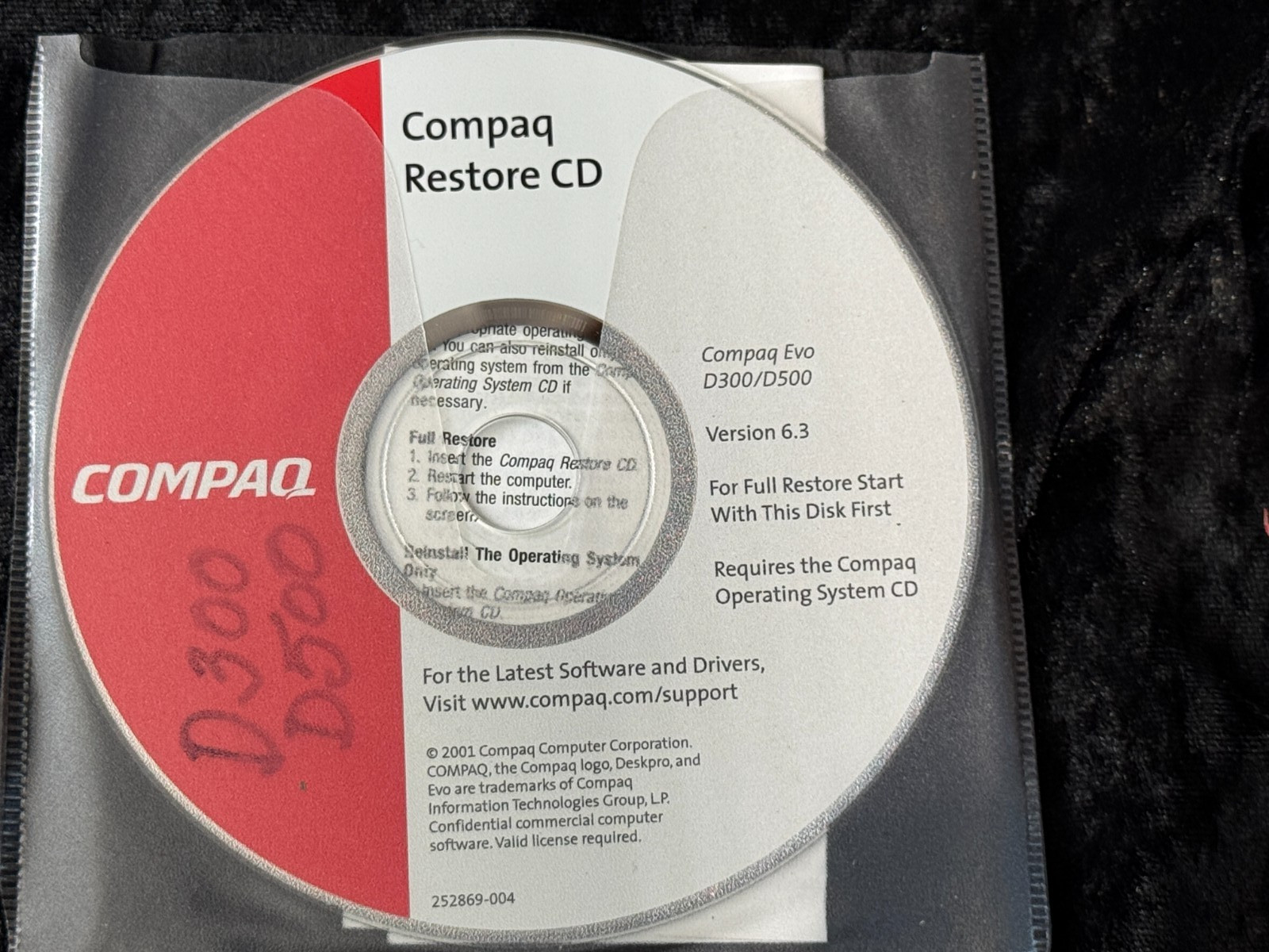 Compaq  Evo D300/D500 Version 6.3 Restore CD