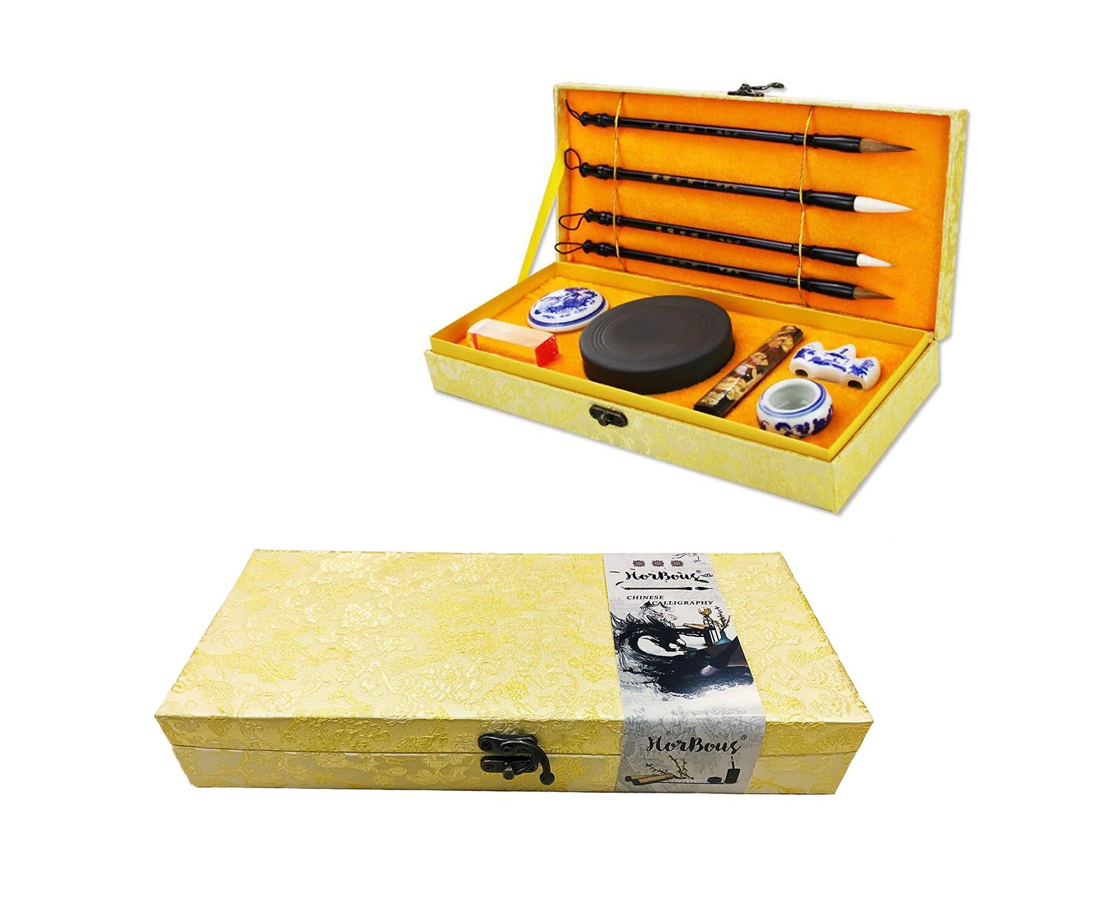 10 PCS Chinese Calligraphy Set Inkstone + Writing and Painting Brush + Ink Bl...