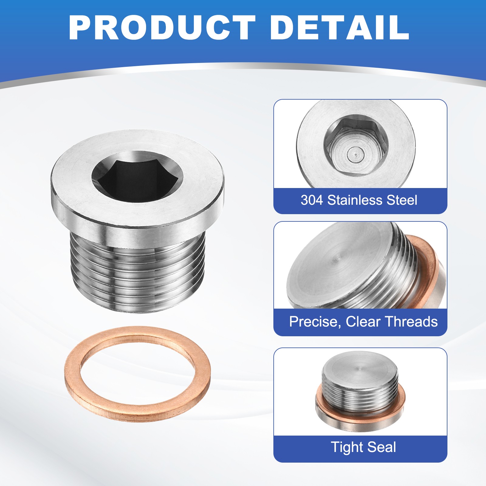 2 Pcs M22 x 1.5 Pipe Plug Fitting, Internal Hex Head Socket 304 Stainless Steel