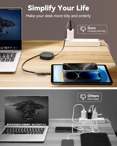 5-in-1 Retractable Multi Charging Cable Fast Charging 60W, USB A/C to