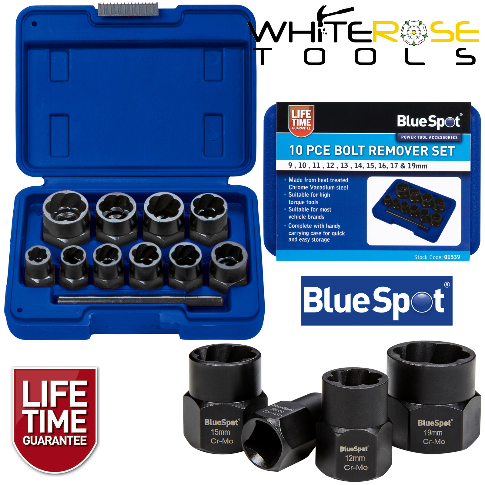 BlueSpot Bolt Remover Nut Extractor 3/8" 9-19mm Damaged Rounded Rusted Painted