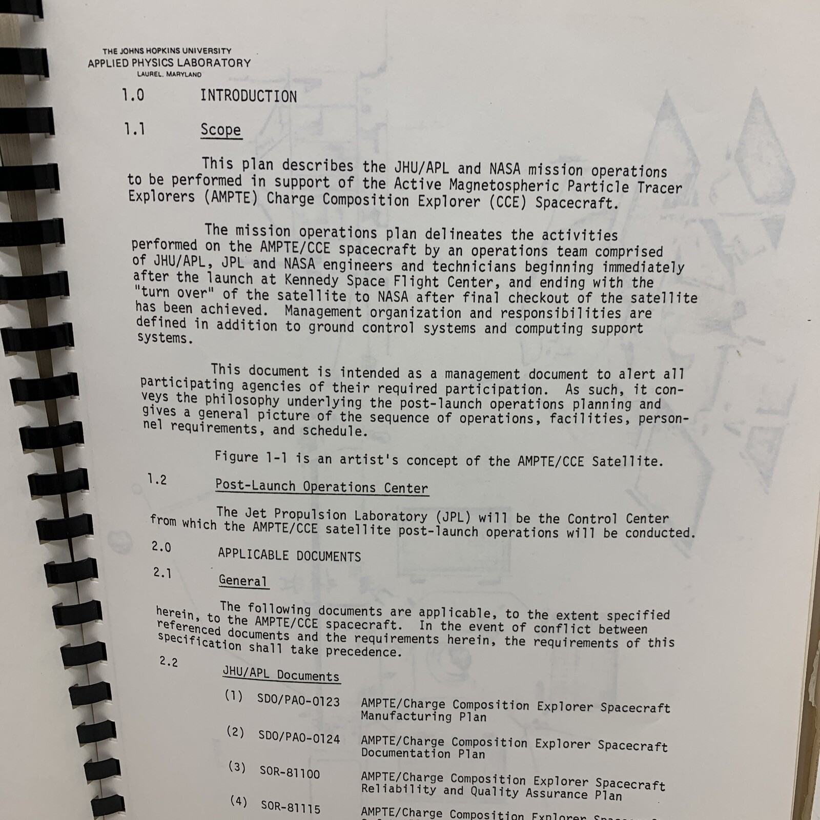 Active Magnetospheric Particle Tracer Satellite Mission AMPTE/CCE Plan Draft
