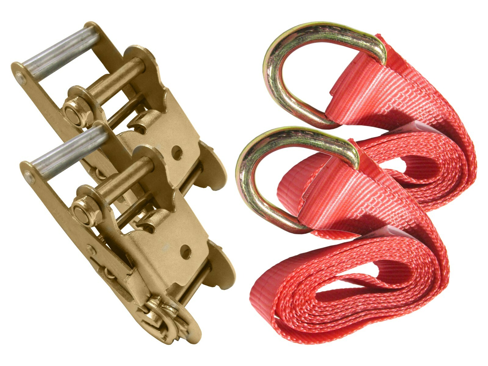2 pack - 2" Short Handle Ratchet Lasso D Ring Combo Tie Down Kit Trailer ATV Tow