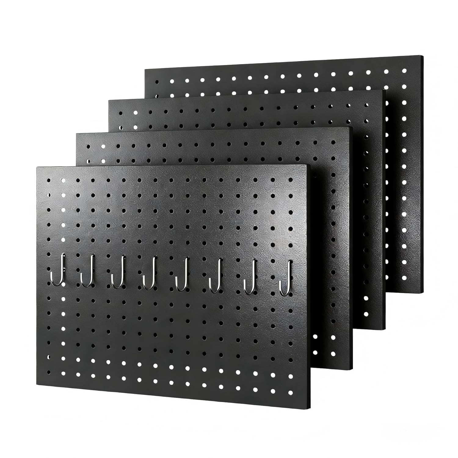 4-Pack Heavy-Duty Metal Pegboard Organizer Kit - 16"x12" Black Steel Wall Contro