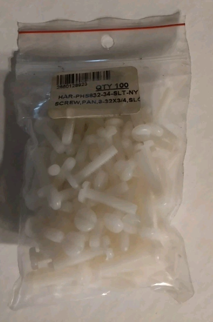 8-32 x 3/4" NYLON SCREW PAN HEAD SLOT BAG OF 100 PCS  NEW