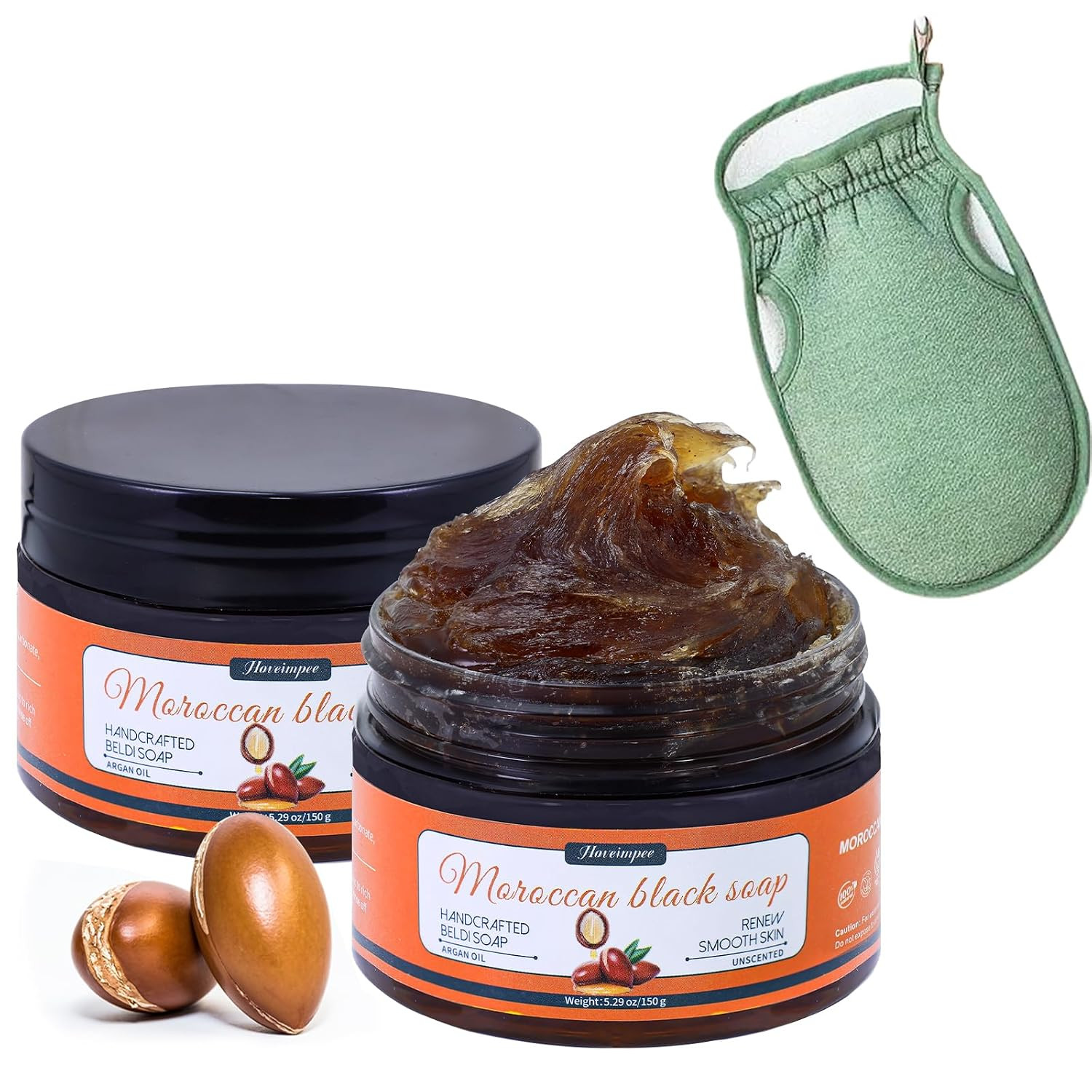 2 Pack Organic Moroccan Black Soap Soften Skin, Moisturizing Beldi Soap with Arg