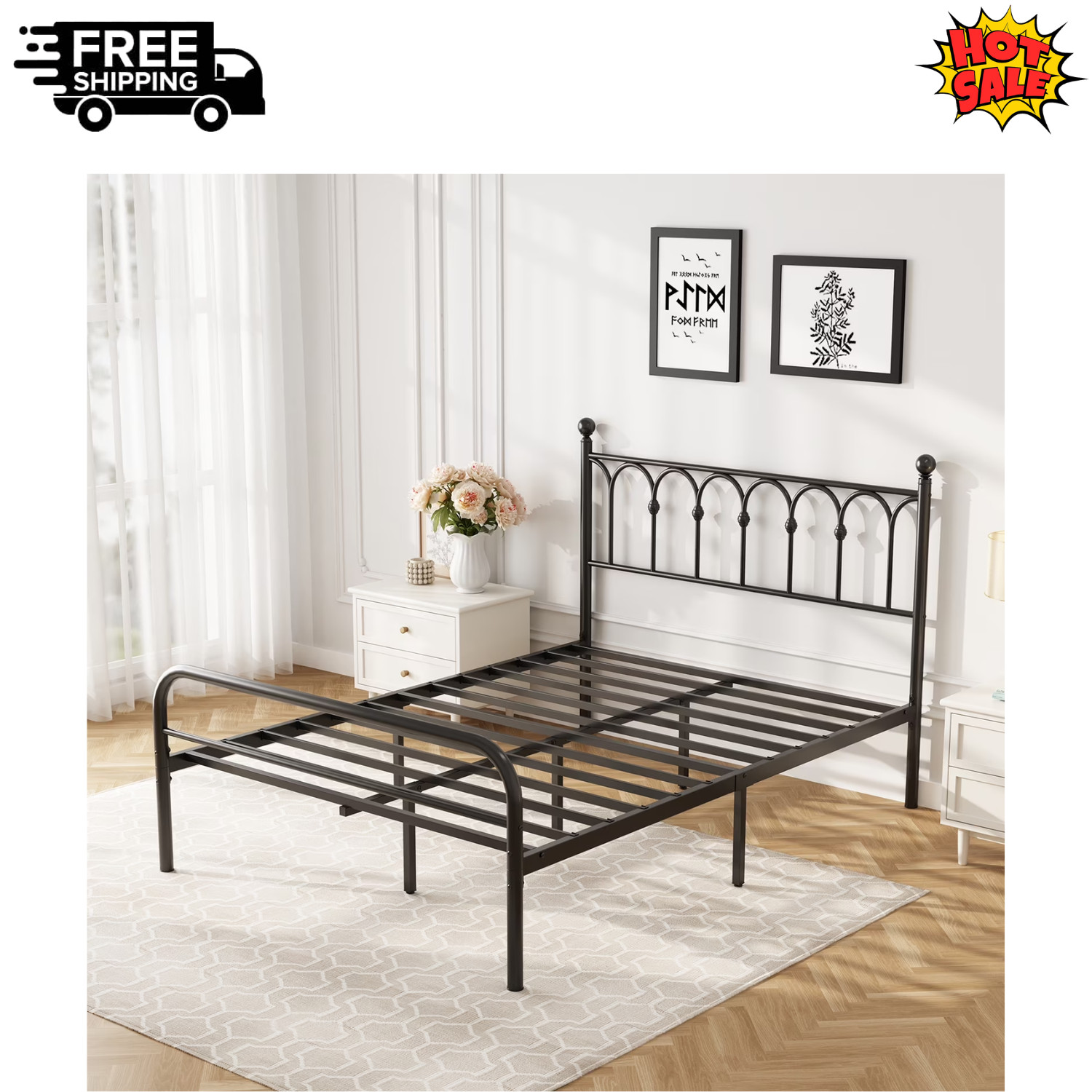 Gianna Metal Platform Bed Frame Full Steel Slat Storage No Box Spring