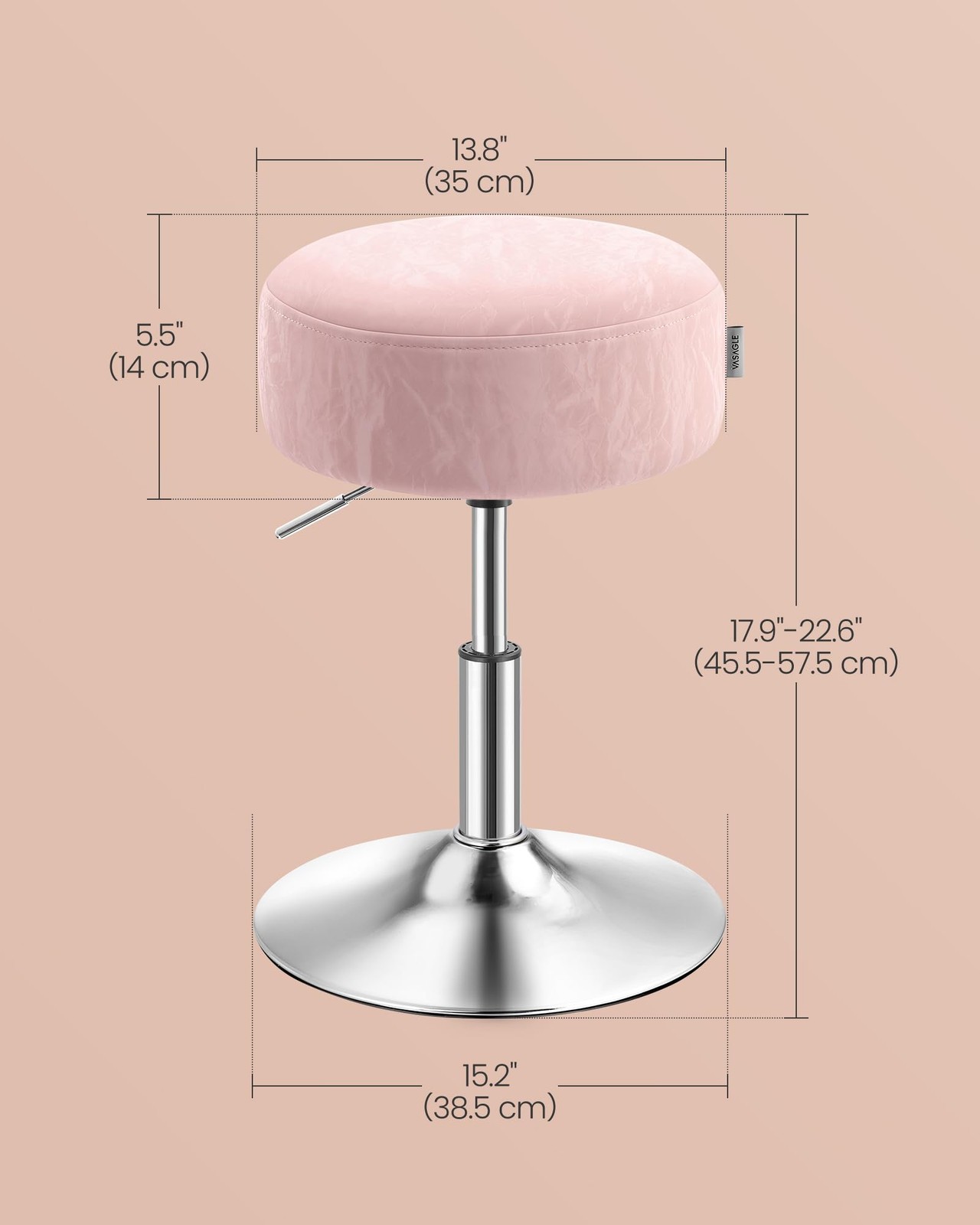 Adjustable Vanity Stool, Makeup Vanity Chair, 360° Swivel Ottoman Stool, PU U...