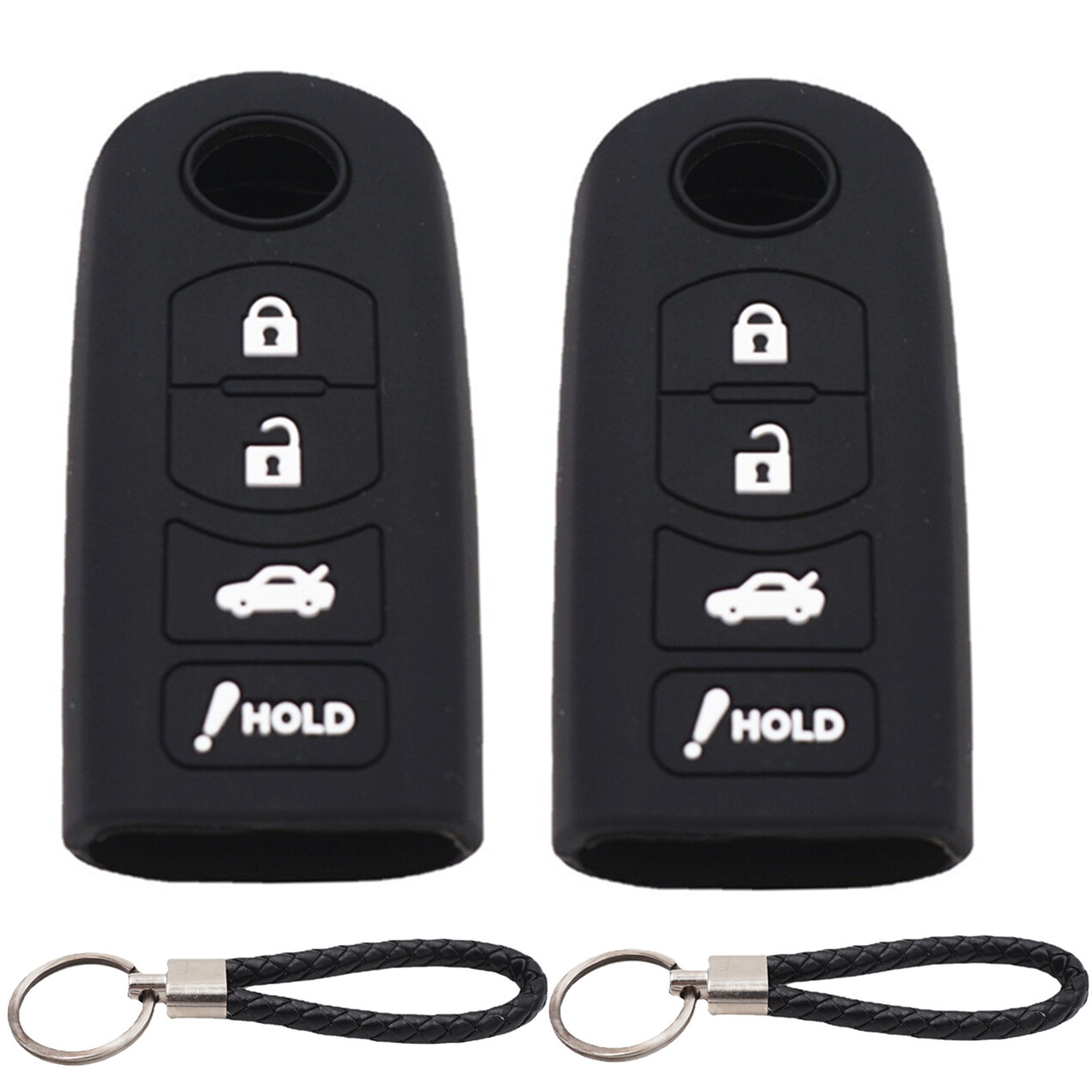 2Pcs 4 Buttons Silicone Key Fob Cover & Keychain for Mazda CX-5 3 6 CX-7 CX-9