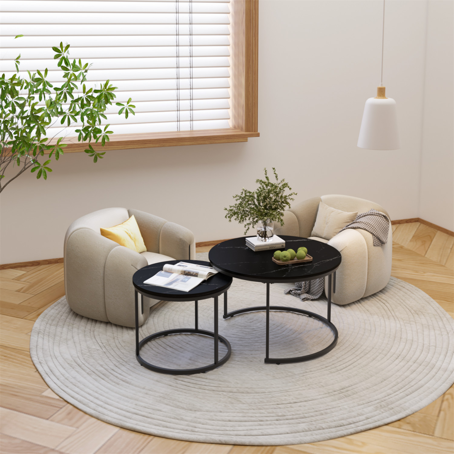Nesting Coffee Table Center Cocktail Table Round Side Table for Living Room
