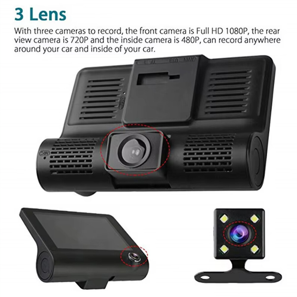 Dual Lens Dash Cam 1080P 4 Inch Display Dashboard Camera with Rear View Camera