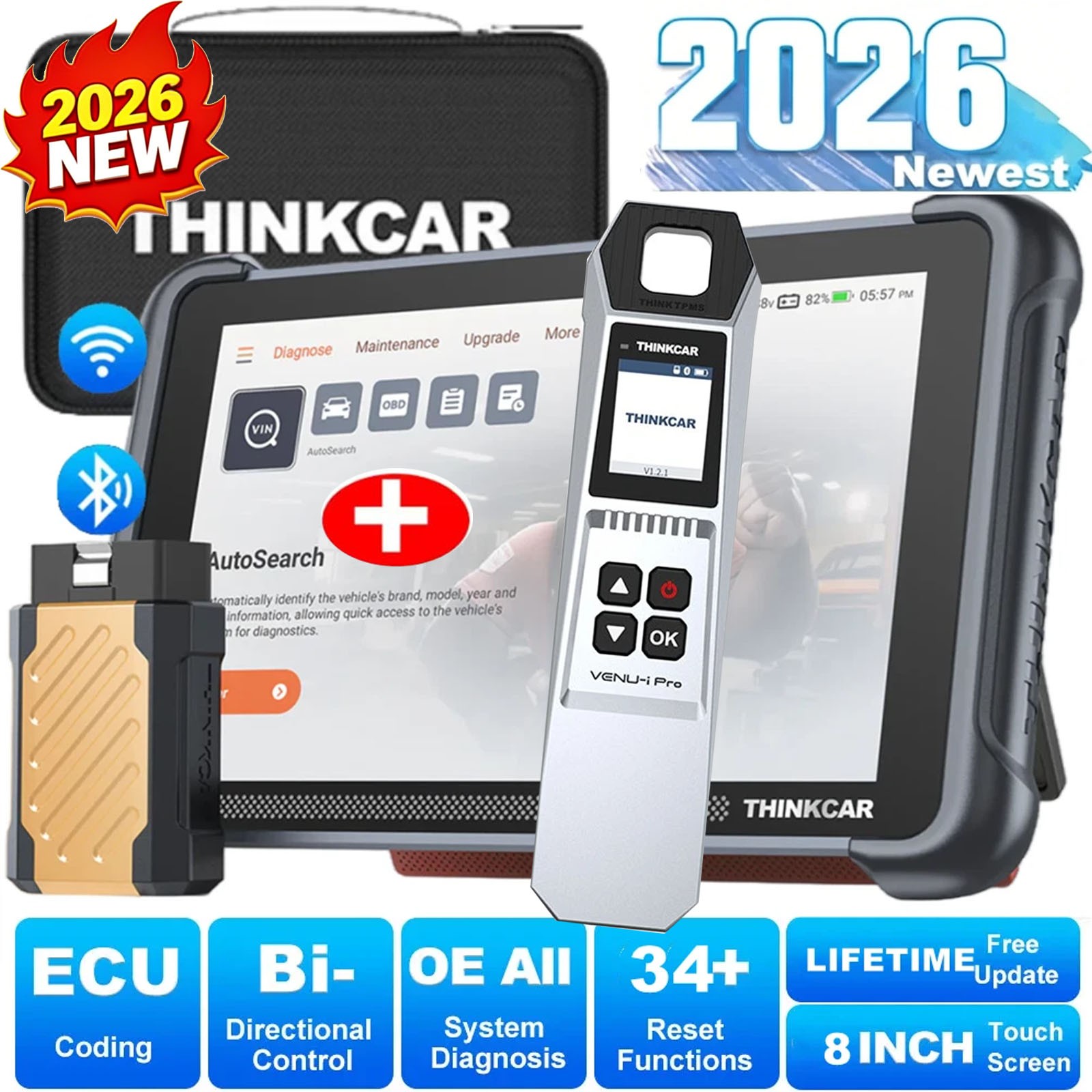 ThinkScan 689BT&TPMS Tool Bidirectional Auto Diagnostic E.CU Coding OBD2 Scanner