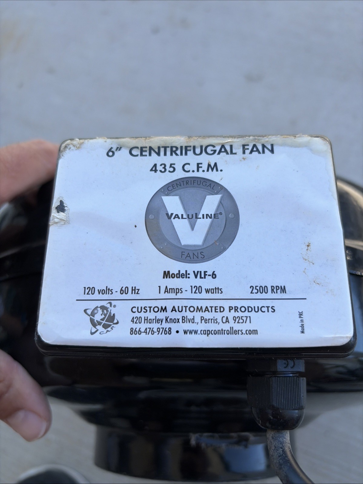 ValueLine 6" Centrifugal Fan Model VLF-6 Inline Duct Fan Hydroponics Pre Owned